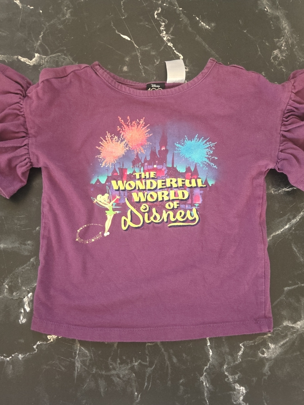 Disney Purple Short Sleeve Tee with Castle & Fireworks Graphic